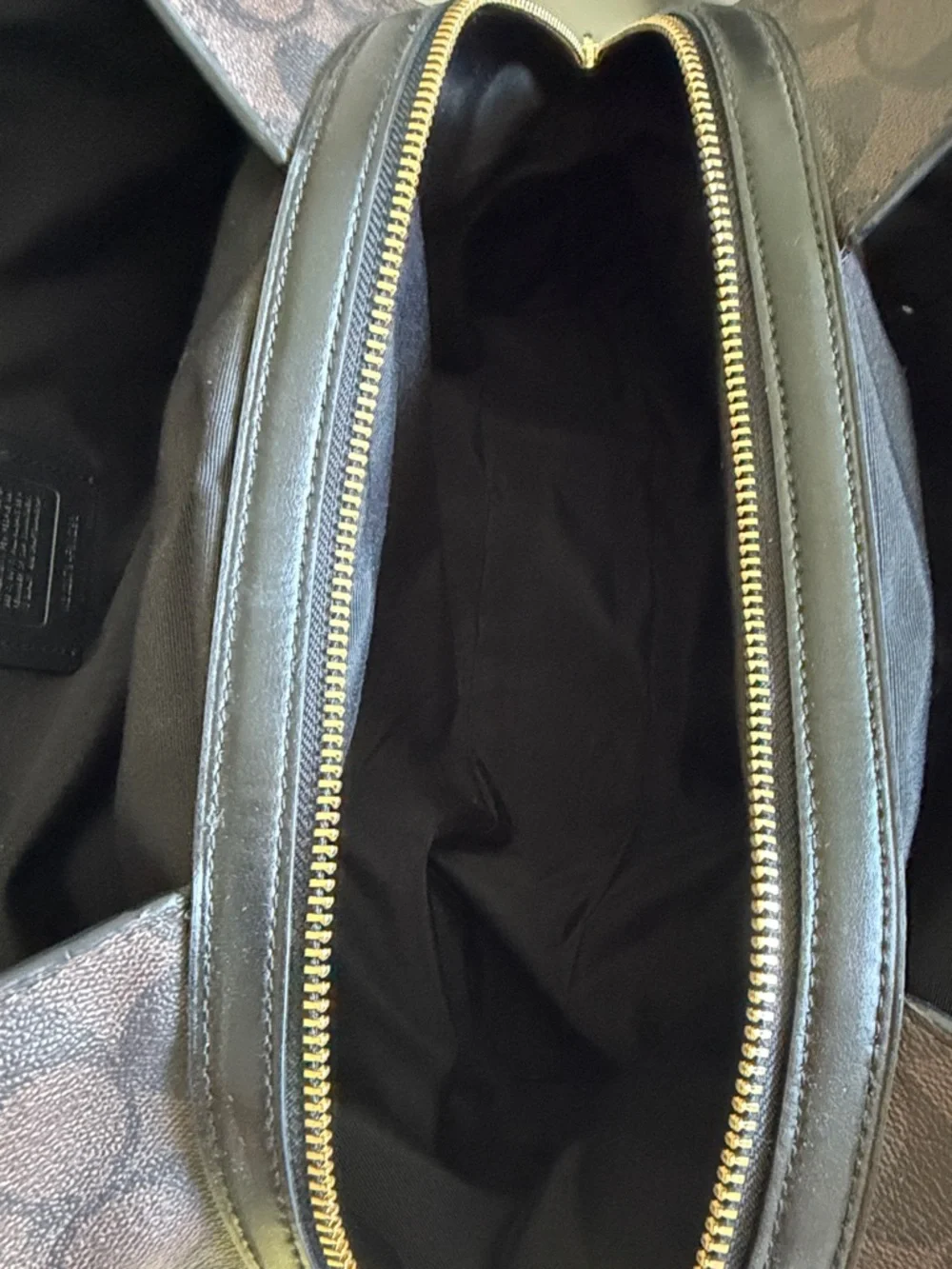 Coach Dark Brown Signature Canvas Shoulder Bag with Black Leather Straps - Picture 10 of 12